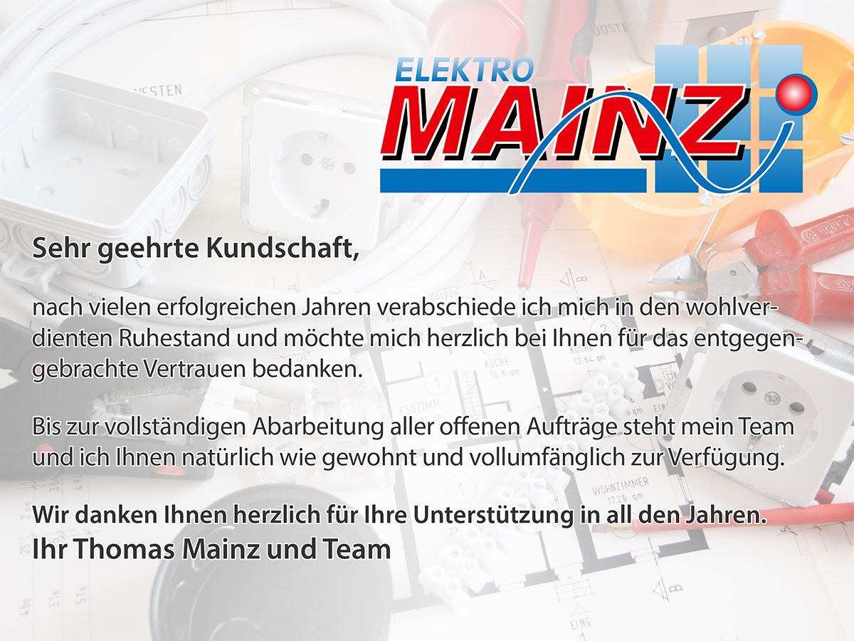 Nach vielen erfolgreichen Jahren verabschiede ich mich in den wohlverdienten Ruhestand.